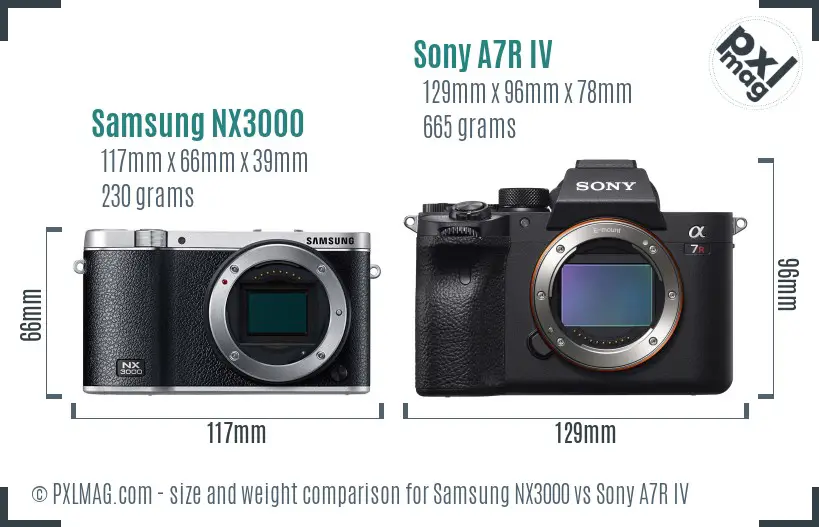 Samsung NX3000 vs Sony A7R IV size comparison