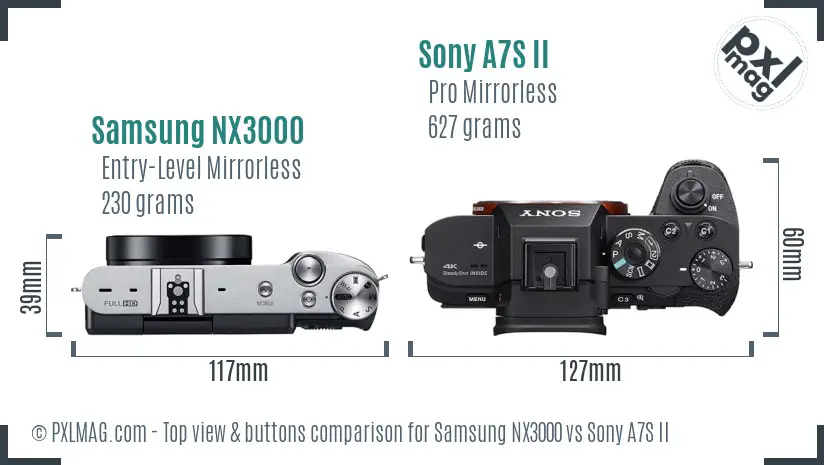 Samsung NX3000 vs Sony A7S II top view buttons comparison