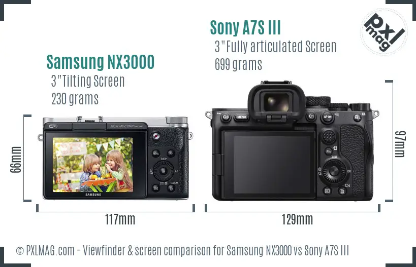 Samsung NX3000 vs Sony A7S III Screen and Viewfinder comparison