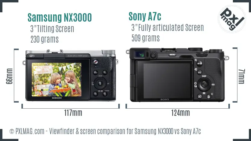 Samsung NX3000 vs Sony A7c Screen and Viewfinder comparison