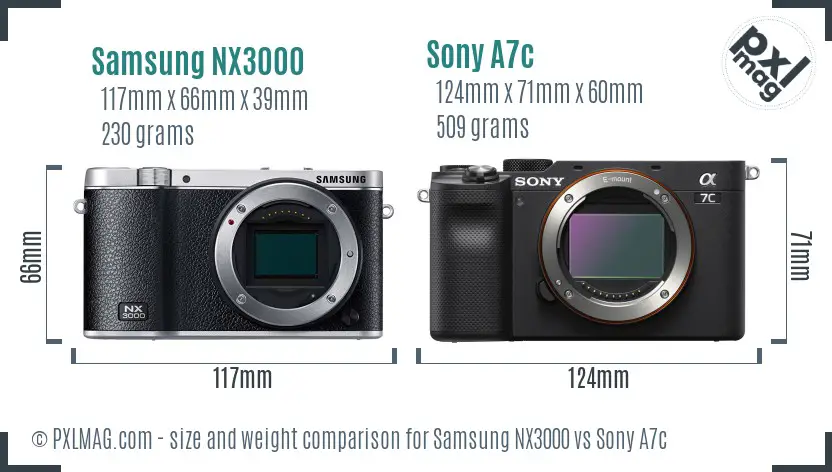 Samsung NX3000 vs Sony A7c size comparison