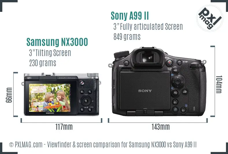 Samsung NX3000 vs Sony A99 II Screen and Viewfinder comparison