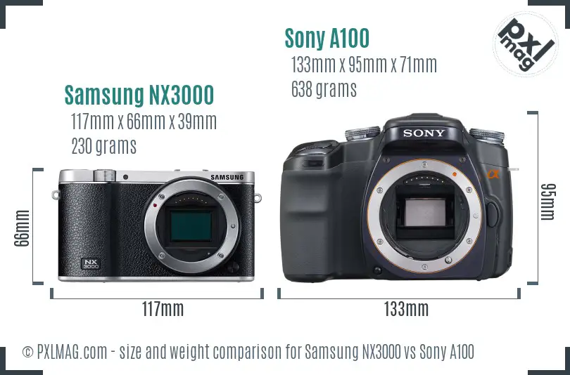 Samsung NX3000 vs Sony A100 size comparison