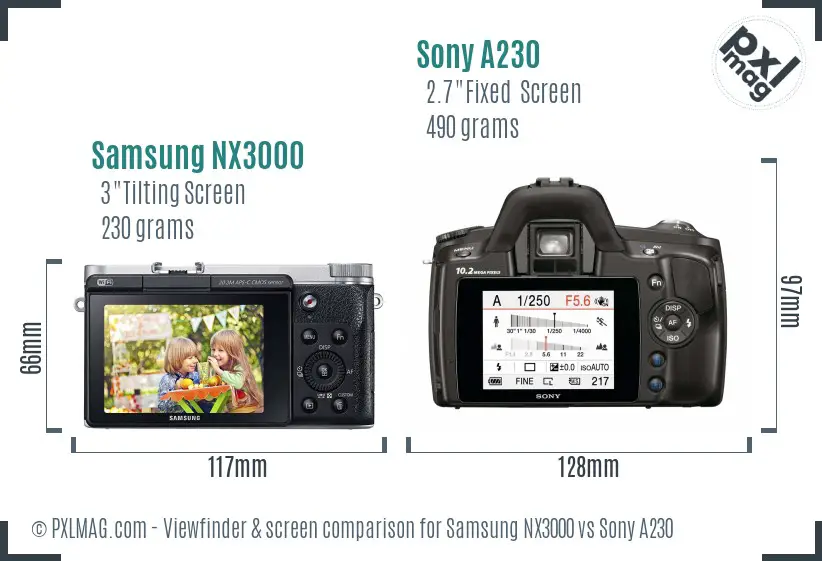 Samsung NX3000 vs Sony A230 Screen and Viewfinder comparison