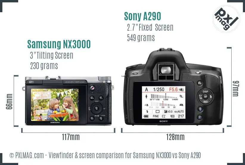 Samsung NX3000 vs Sony A290 Screen and Viewfinder comparison