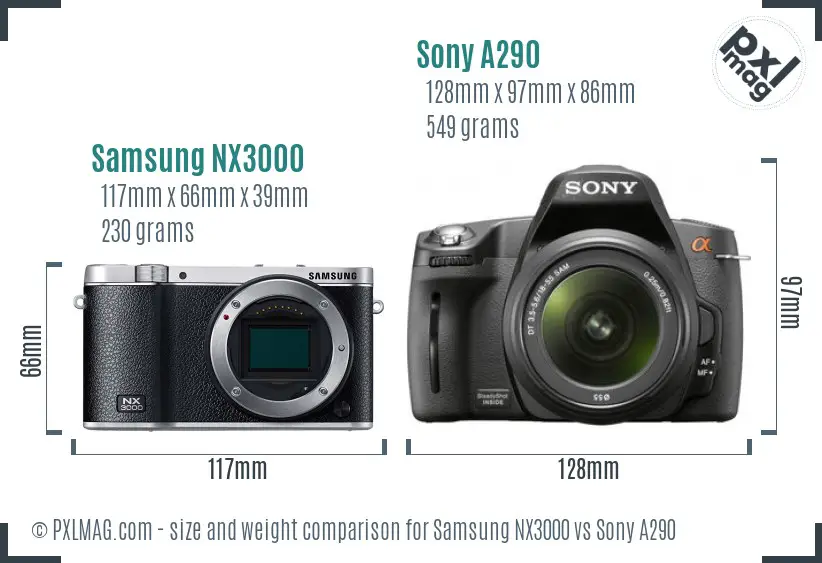 Samsung NX3000 vs Sony A290 size comparison