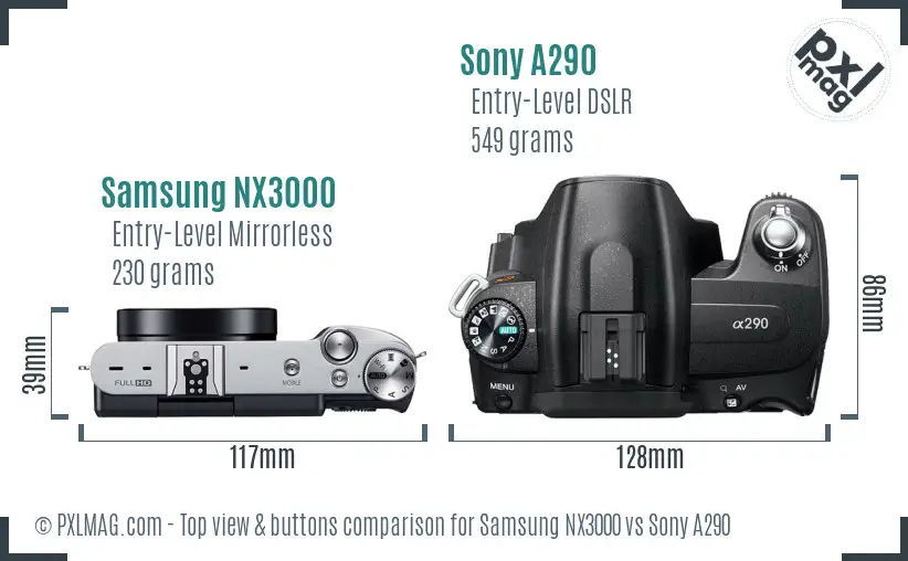 Samsung NX3000 vs Sony A290 top view buttons comparison