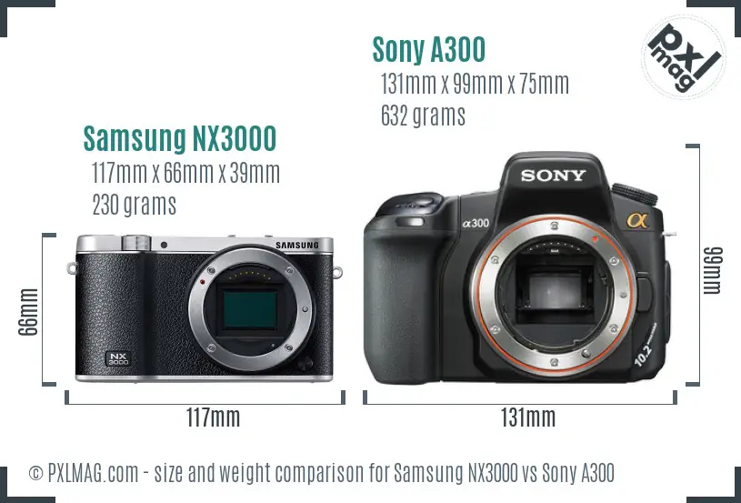 Samsung NX3000 vs Sony A300 size comparison