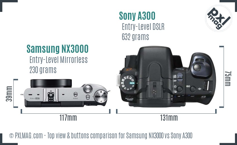 Samsung NX3000 vs Sony A300 top view buttons comparison