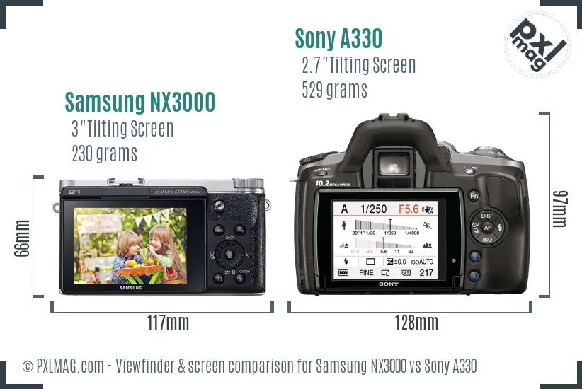 Samsung NX3000 vs Sony A330 Screen and Viewfinder comparison