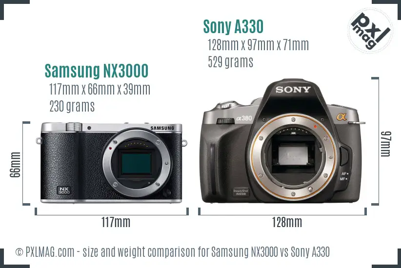 Samsung NX3000 vs Sony A330 size comparison