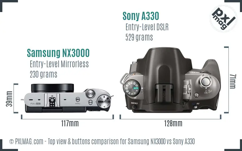 Samsung NX3000 vs Sony A330 top view buttons comparison