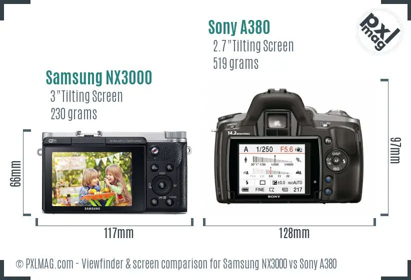 Samsung NX3000 vs Sony A380 Screen and Viewfinder comparison
