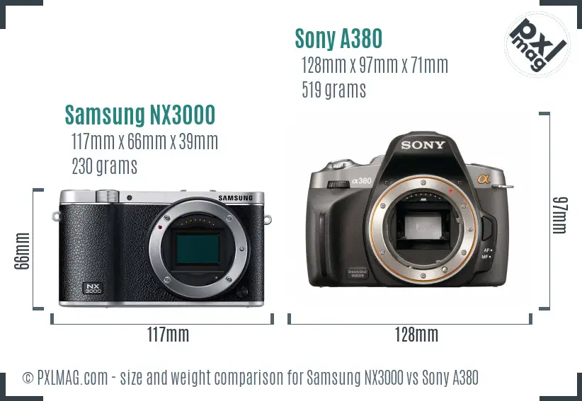 Samsung NX3000 vs Sony A380 size comparison