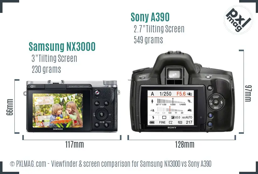 Samsung NX3000 vs Sony A390 Screen and Viewfinder comparison
