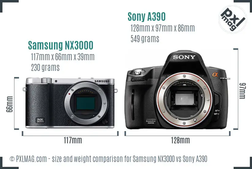 Samsung NX3000 vs Sony A390 size comparison