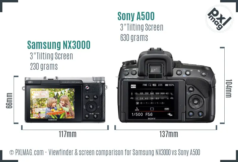 Samsung NX3000 vs Sony A500 Screen and Viewfinder comparison