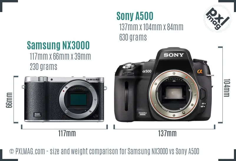 Samsung NX3000 vs Sony A500 size comparison