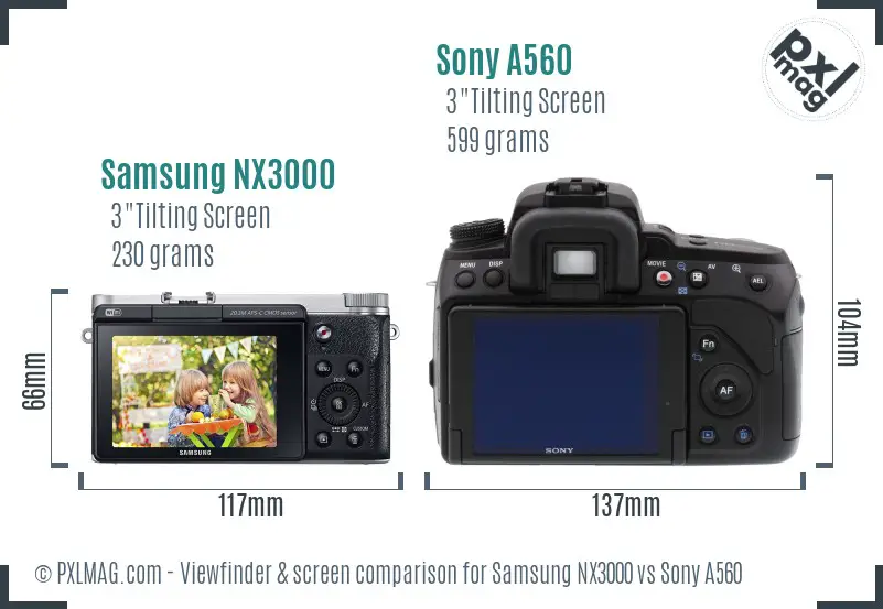 Samsung NX3000 vs Sony A560 Screen and Viewfinder comparison