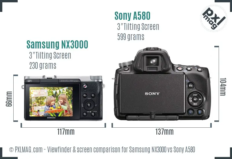 Samsung NX3000 vs Sony A580 Screen and Viewfinder comparison