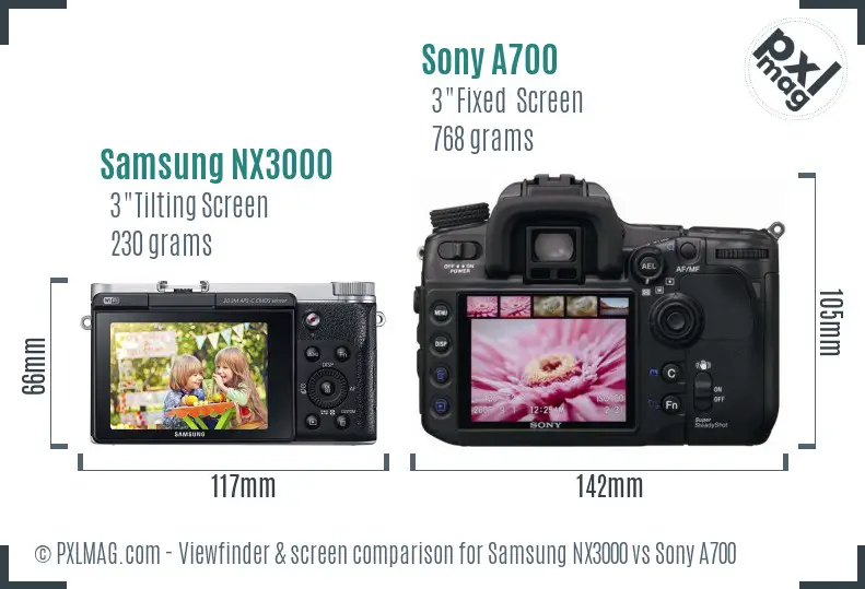 Samsung NX3000 vs Sony A700 Screen and Viewfinder comparison