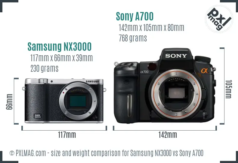 Samsung NX3000 vs Sony A700 size comparison