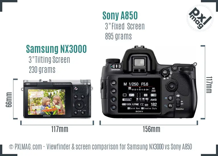 Samsung NX3000 vs Sony A850 Screen and Viewfinder comparison