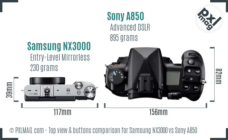 Samsung NX3000 vs Sony A850 top view buttons comparison