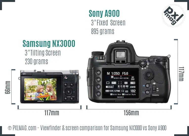 Samsung NX3000 vs Sony A900 Screen and Viewfinder comparison