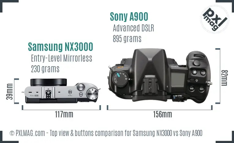 Samsung NX3000 vs Sony A900 top view buttons comparison