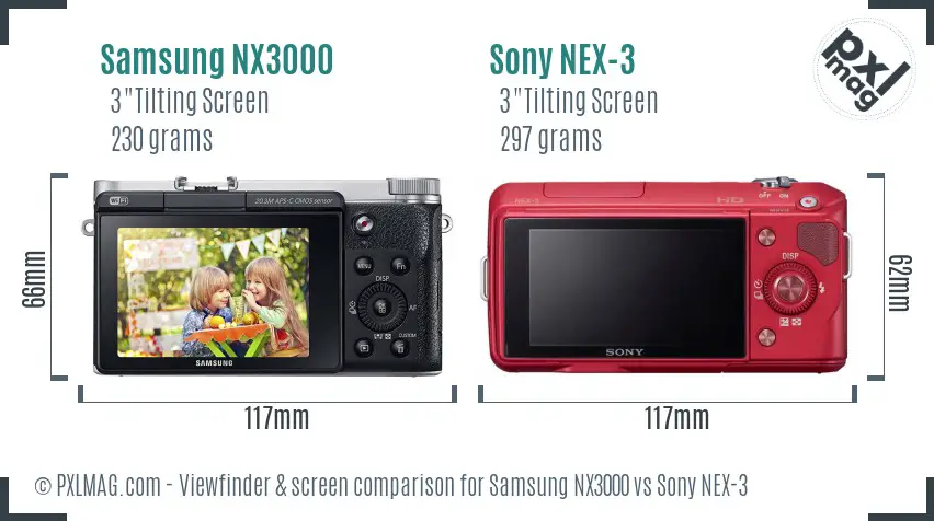 Samsung NX3000 vs Sony NEX-3 Screen and Viewfinder comparison