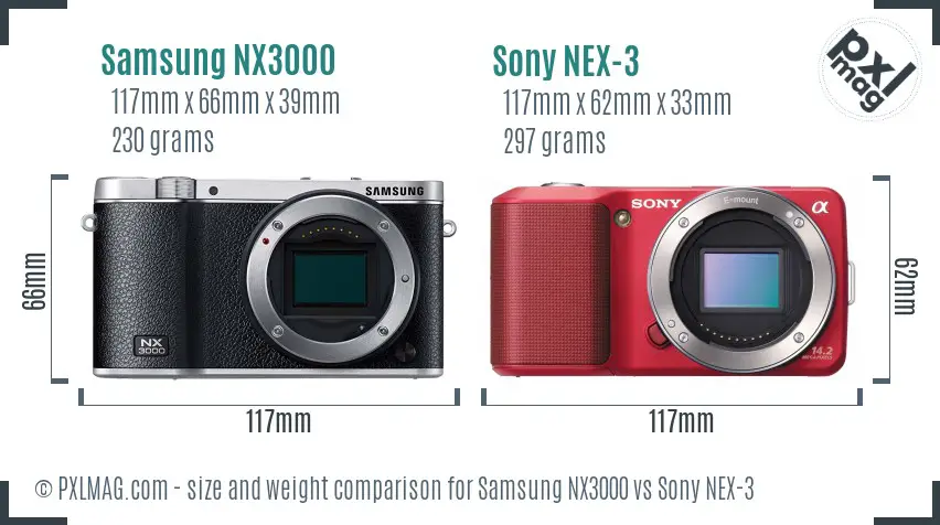 Samsung NX3000 vs Sony NEX-3 size comparison