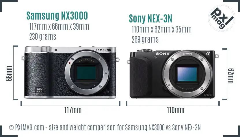 Samsung NX3000 vs Sony NEX-3N size comparison