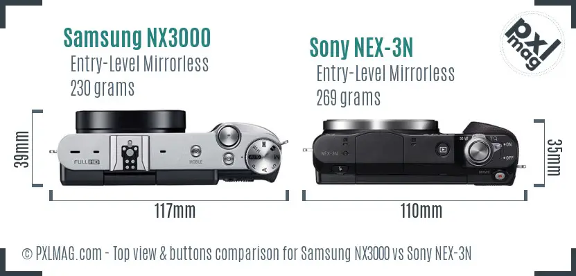 Samsung NX3000 vs Sony NEX-3N top view buttons comparison