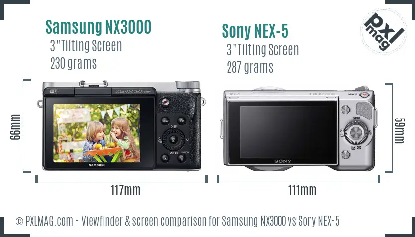 Samsung NX3000 vs Sony NEX-5 Screen and Viewfinder comparison