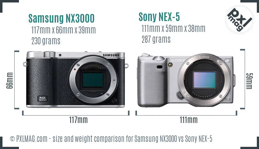 Samsung NX3000 vs Sony NEX-5 size comparison
