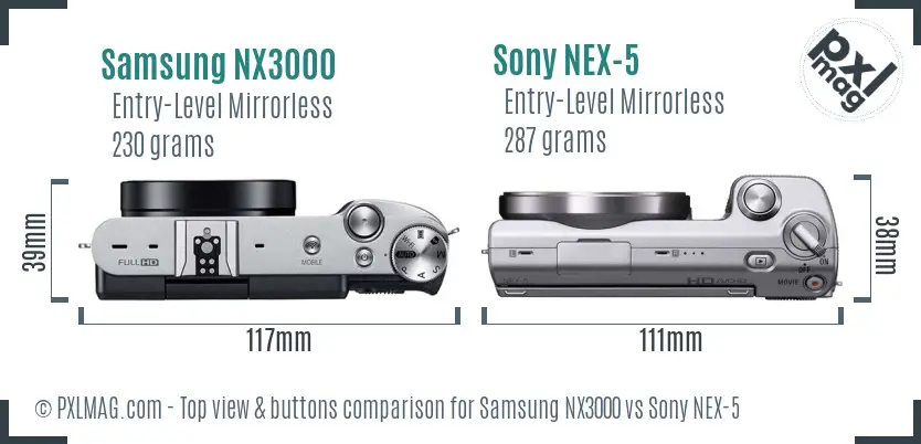 Samsung NX3000 vs Sony NEX-5 top view buttons comparison