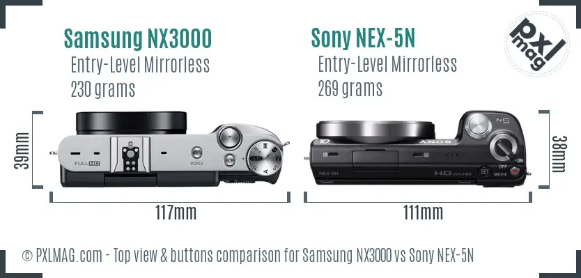 Samsung NX3000 vs Sony NEX-5N top view buttons comparison