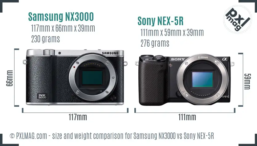 Samsung NX3000 vs Sony NEX-5R size comparison