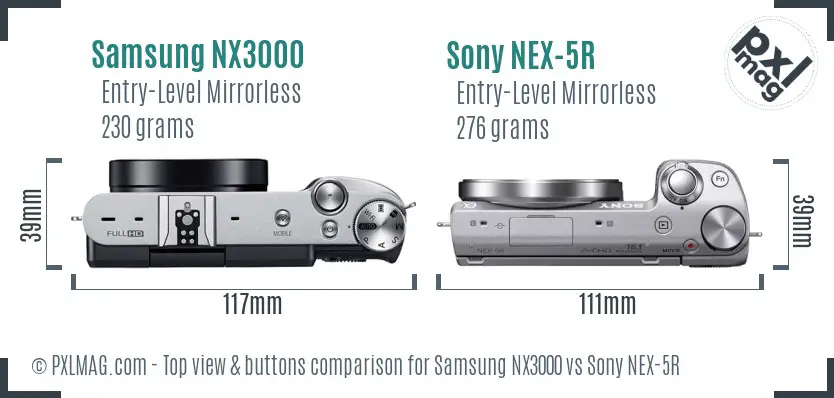 Samsung NX3000 vs Sony NEX-5R top view buttons comparison