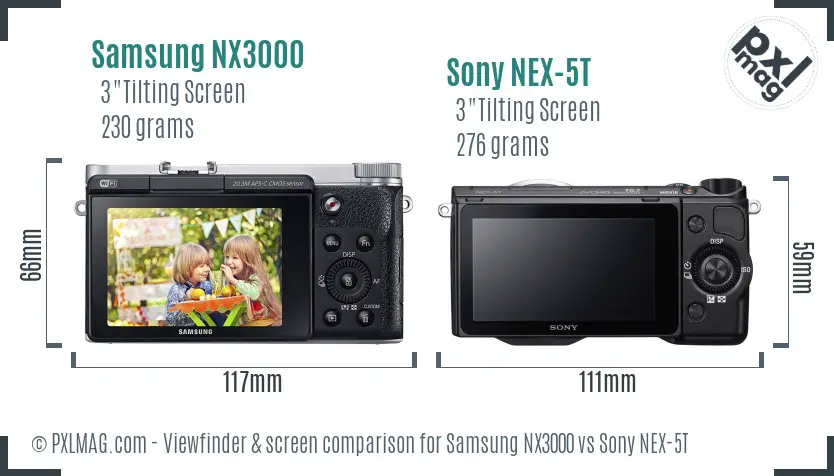 Samsung NX3000 vs Sony NEX-5T Screen and Viewfinder comparison