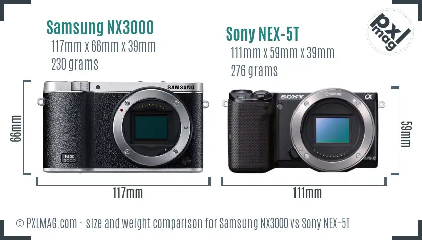 Samsung NX3000 vs Sony NEX-5T size comparison
