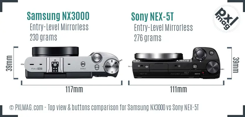 Samsung NX3000 vs Sony NEX-5T top view buttons comparison