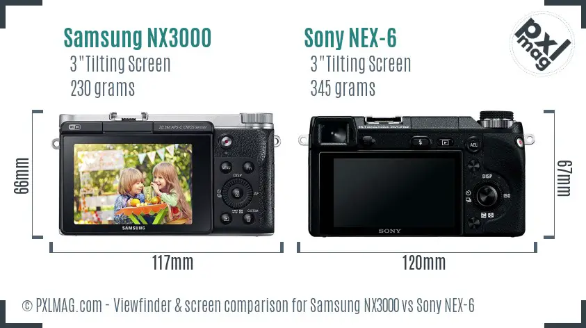 Samsung NX3000 vs Sony NEX-6 Screen and Viewfinder comparison