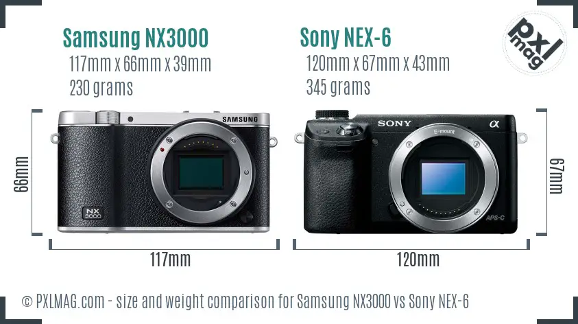 Samsung NX3000 vs Sony NEX-6 size comparison