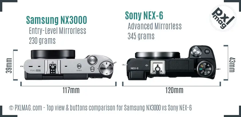 Samsung NX3000 vs Sony NEX-6 top view buttons comparison