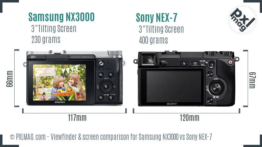Samsung NX3000 vs Sony NEX-7 Screen and Viewfinder comparison