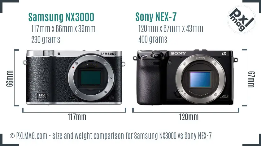 Samsung NX3000 vs Sony NEX-7 size comparison