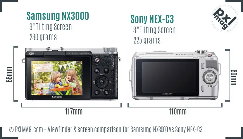 Samsung NX3000 vs Sony NEX-C3 Screen and Viewfinder comparison
