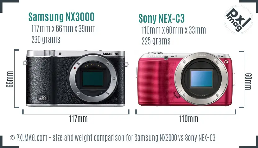 Samsung NX3000 vs Sony NEX-C3 size comparison